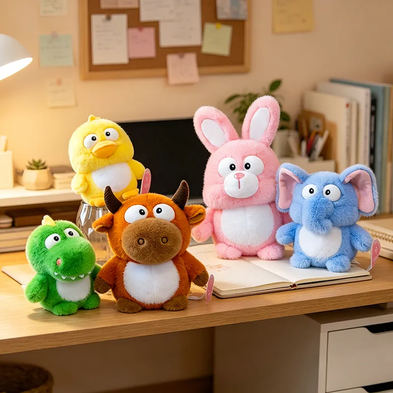 Goofy Big-Eyed Beanie Plush – Cute Mini Stuffed Animal Desk Buddy, Funny Dinosaur Elephant Duck Toy, Palm-Sized Gift for Kids